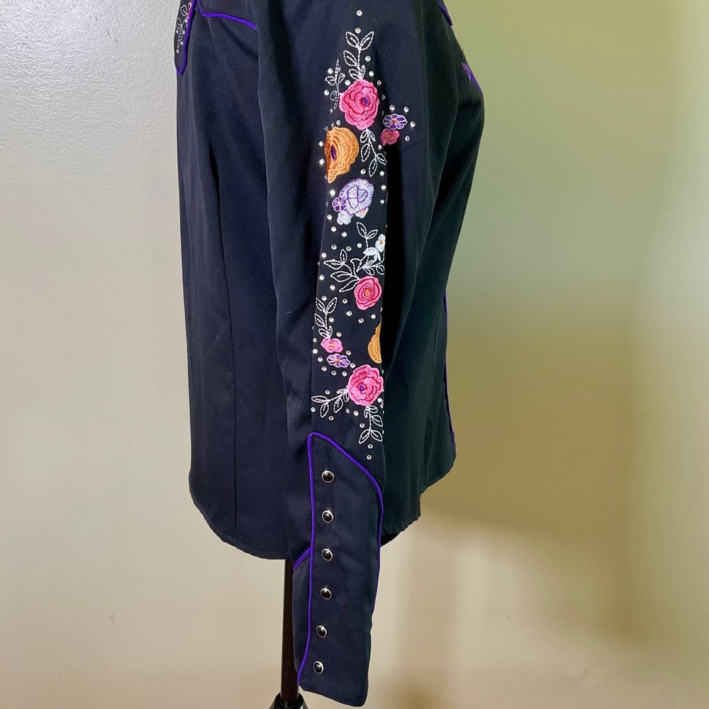 Scully Western Floral Rose Embroidered Pearl Snap Shirt PPL-864 Sz Small Cowgirl - Picture 8 of 15